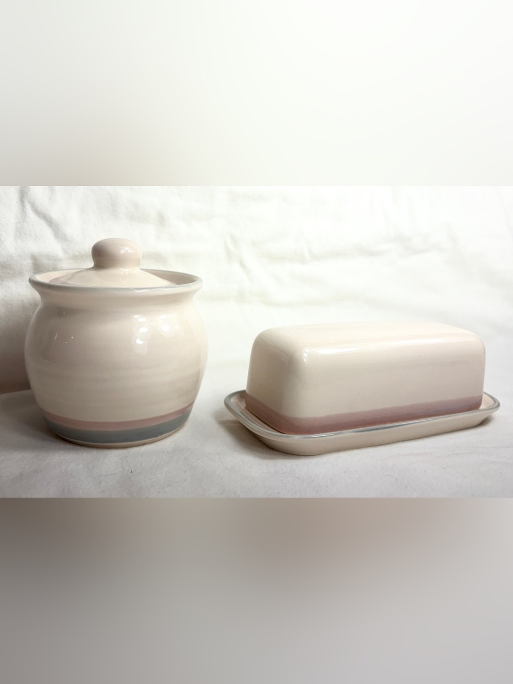 Pfaltzgraff Aura Pink Butter Dish Sugar Bowl Lid USA Vintage Stoneware LOT 80s